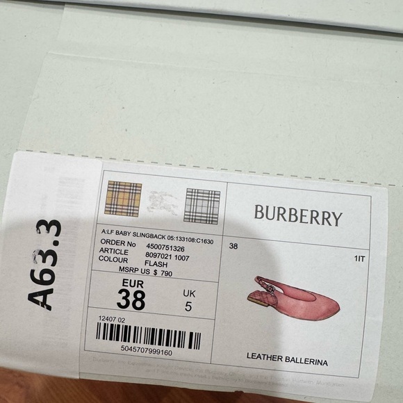 BURBERRY
Leather Baby Slingback Ballerinas In Flash